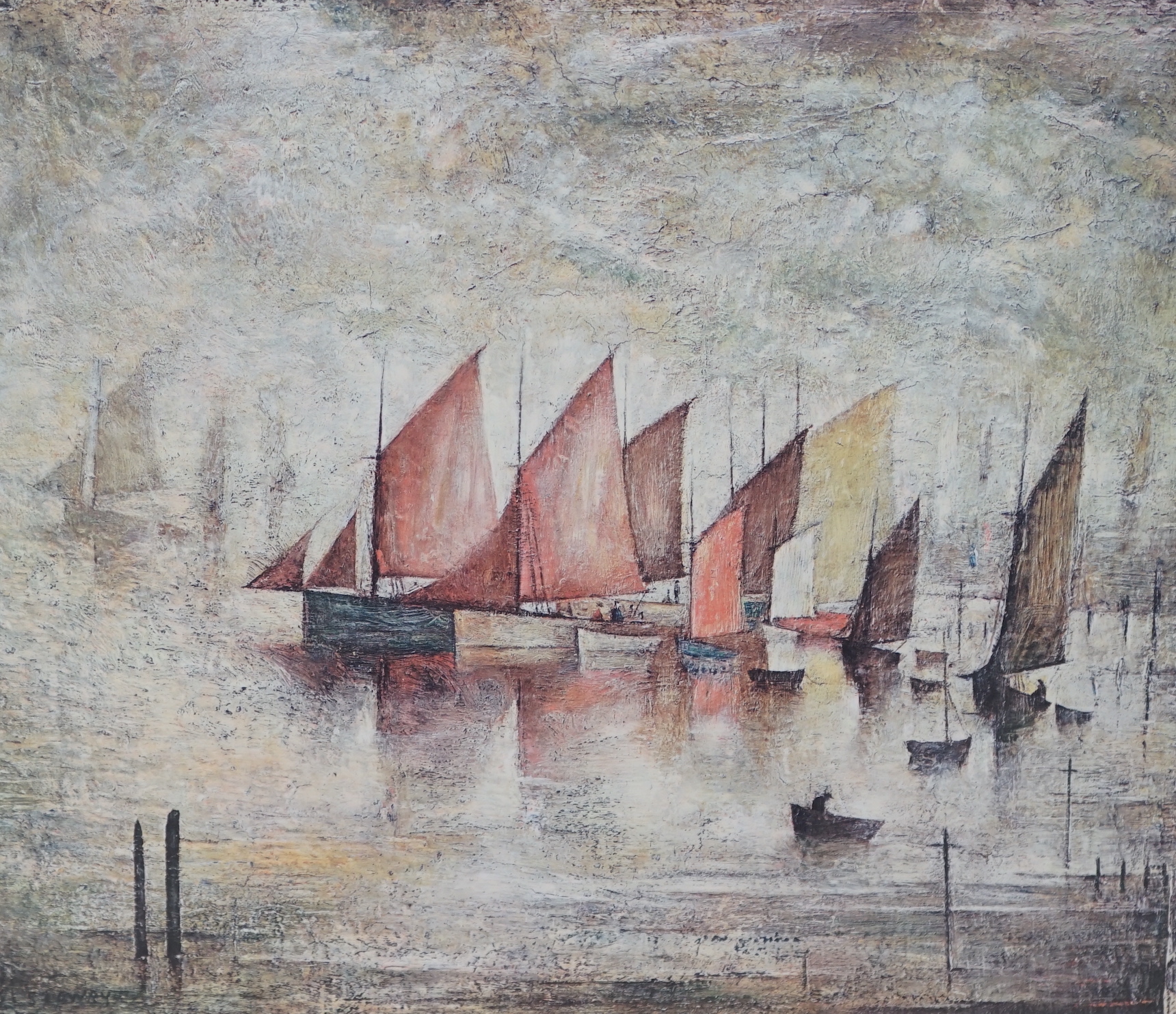 Laurence Stephen Lowry (1887-1976), pencil signed colour lithograph, ‘Sailing boats’ with embossed blind stamp, published 1975 by Venture Prints Ltd. Bristol, 32 x 36cm